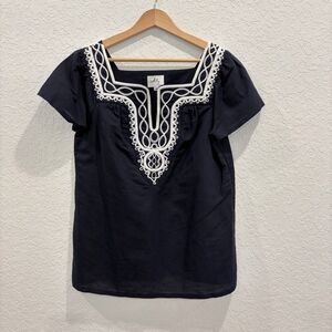 Milly Blue Embroidered Linen Cotton Top Size 4